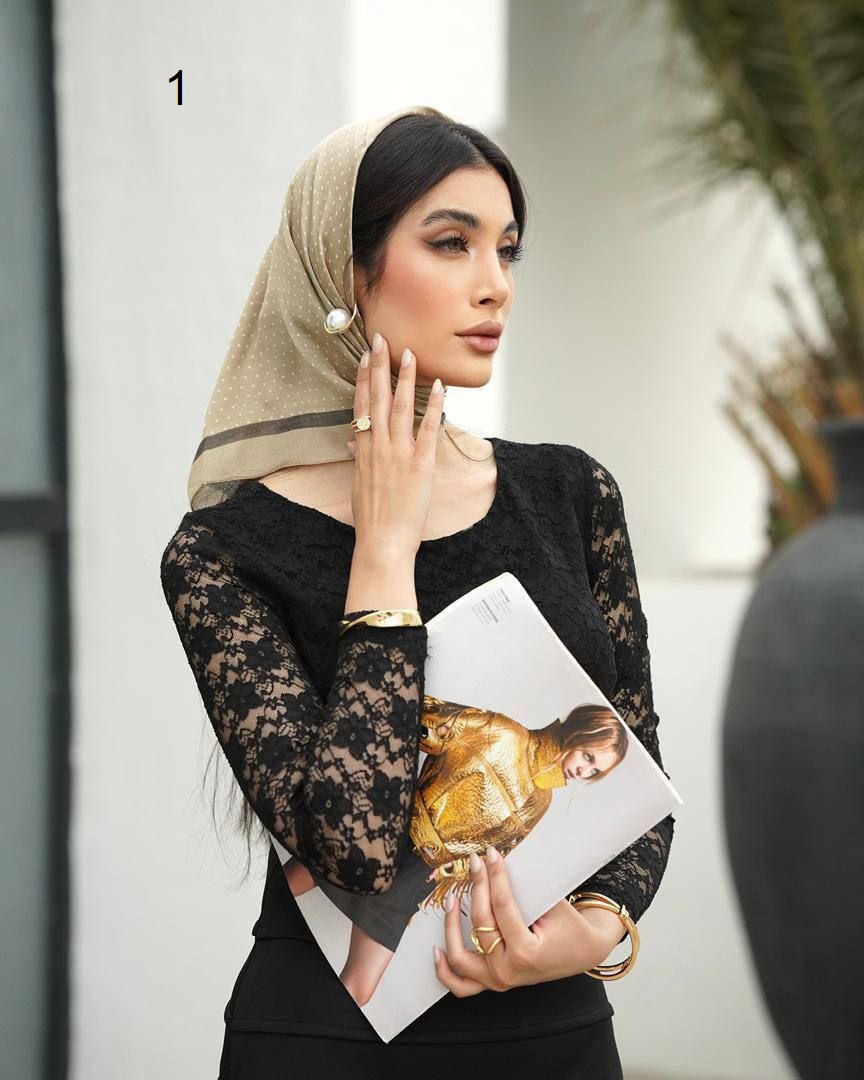 مینی اسکارف ابریشم مام طرح خال خالی