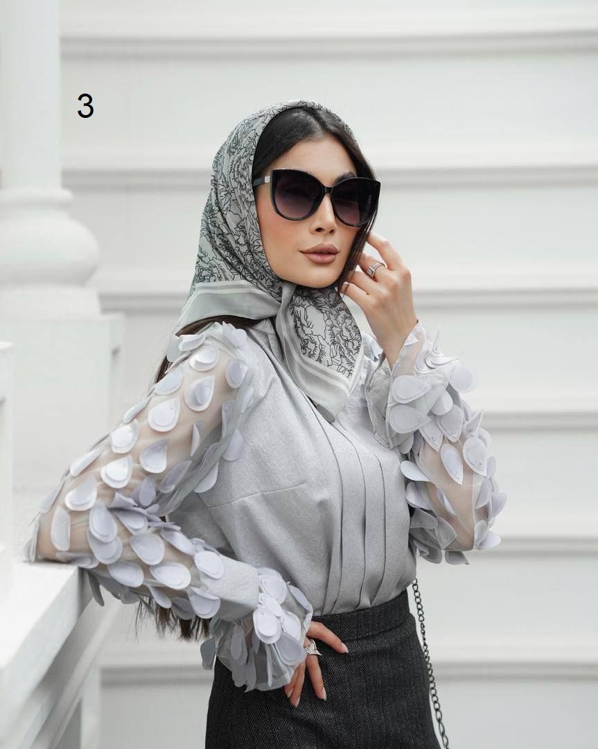 مینی اسکارف ابریشم مام برگ طرح 3
