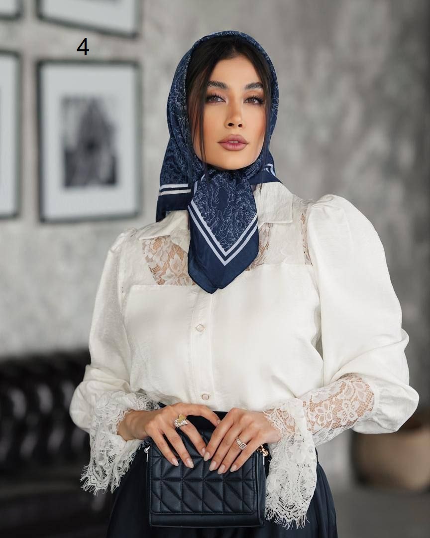 مینی اسکارف ابریشم مام برگ طرح 4