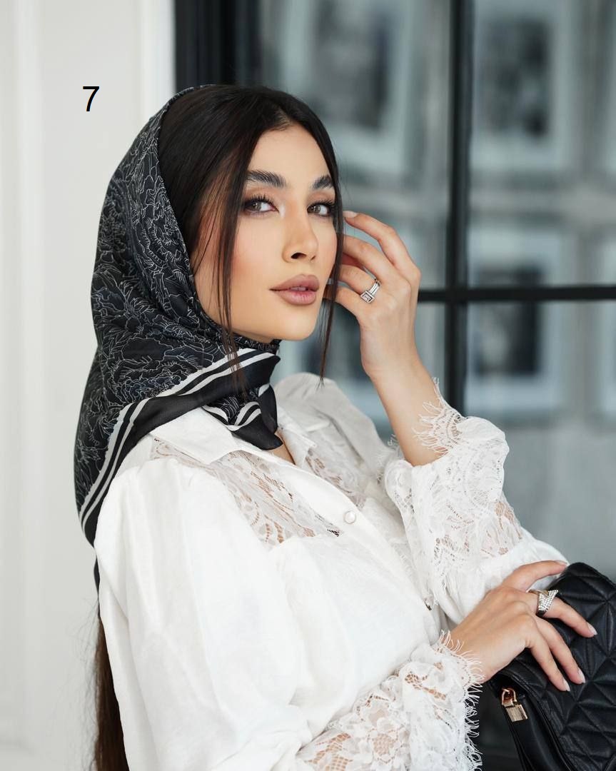 مینی اسکارف ابریشم مام برگ طرح 7