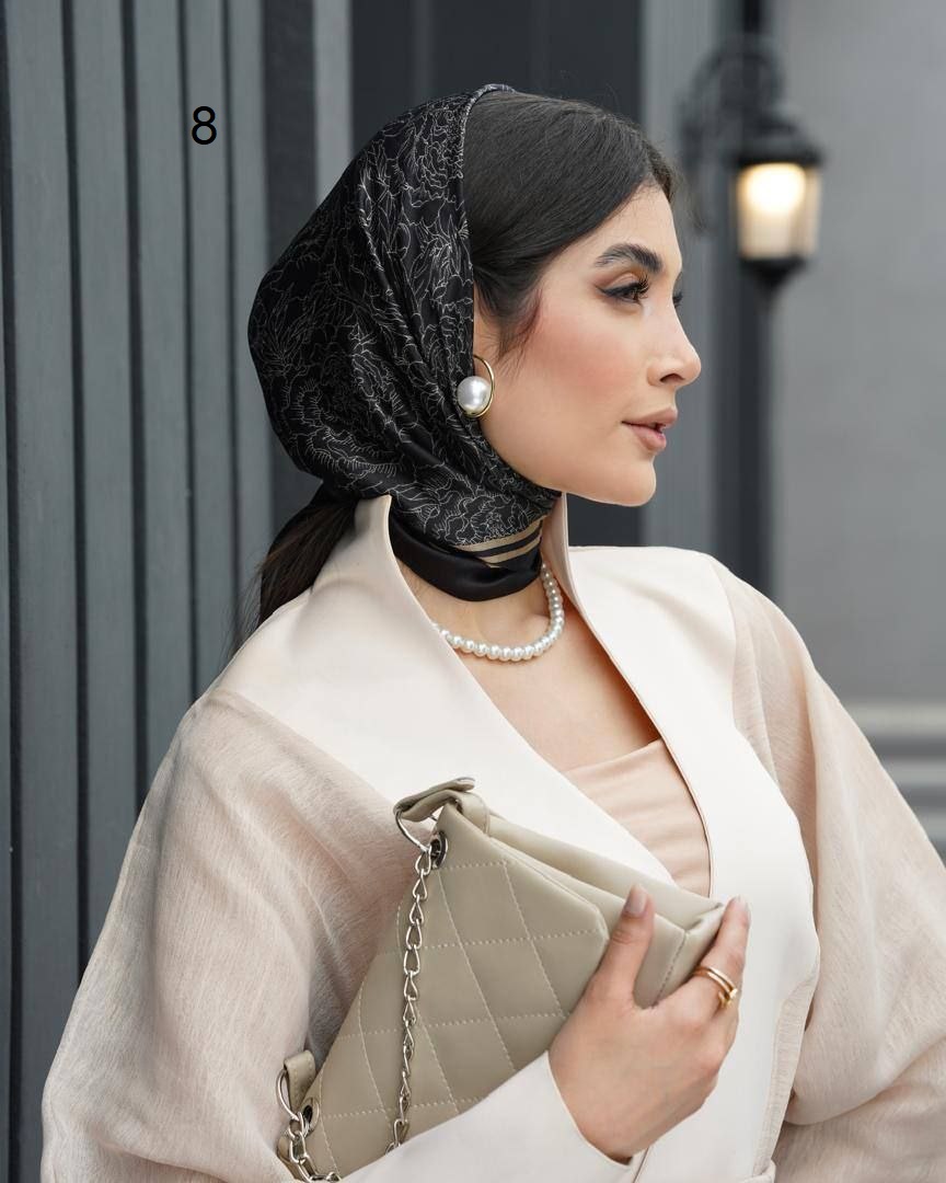 مینی اسکارف ابریشم مام برگ طرح 8