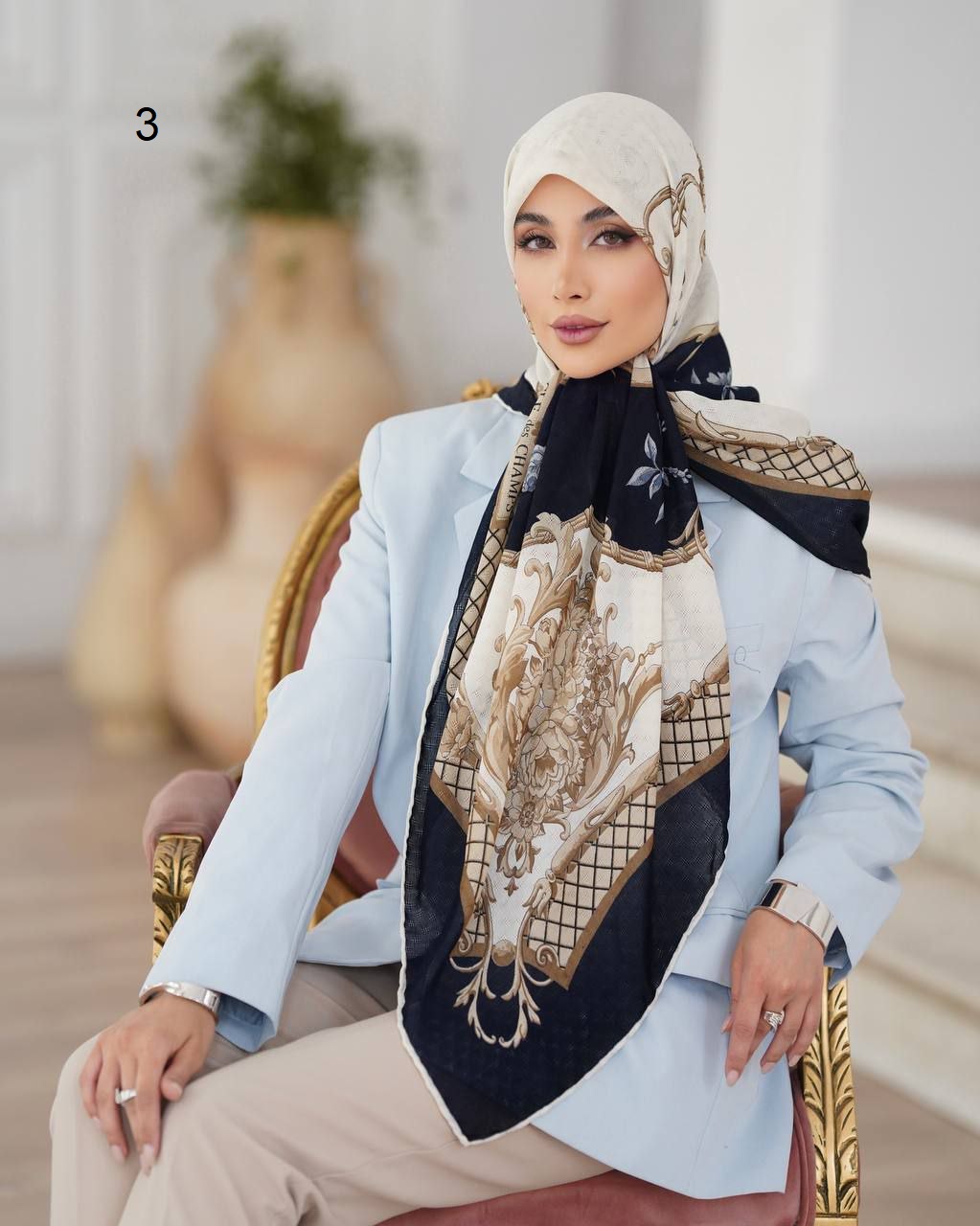 روسری حریر گارزا ژاکارد دست دوز طرح 3