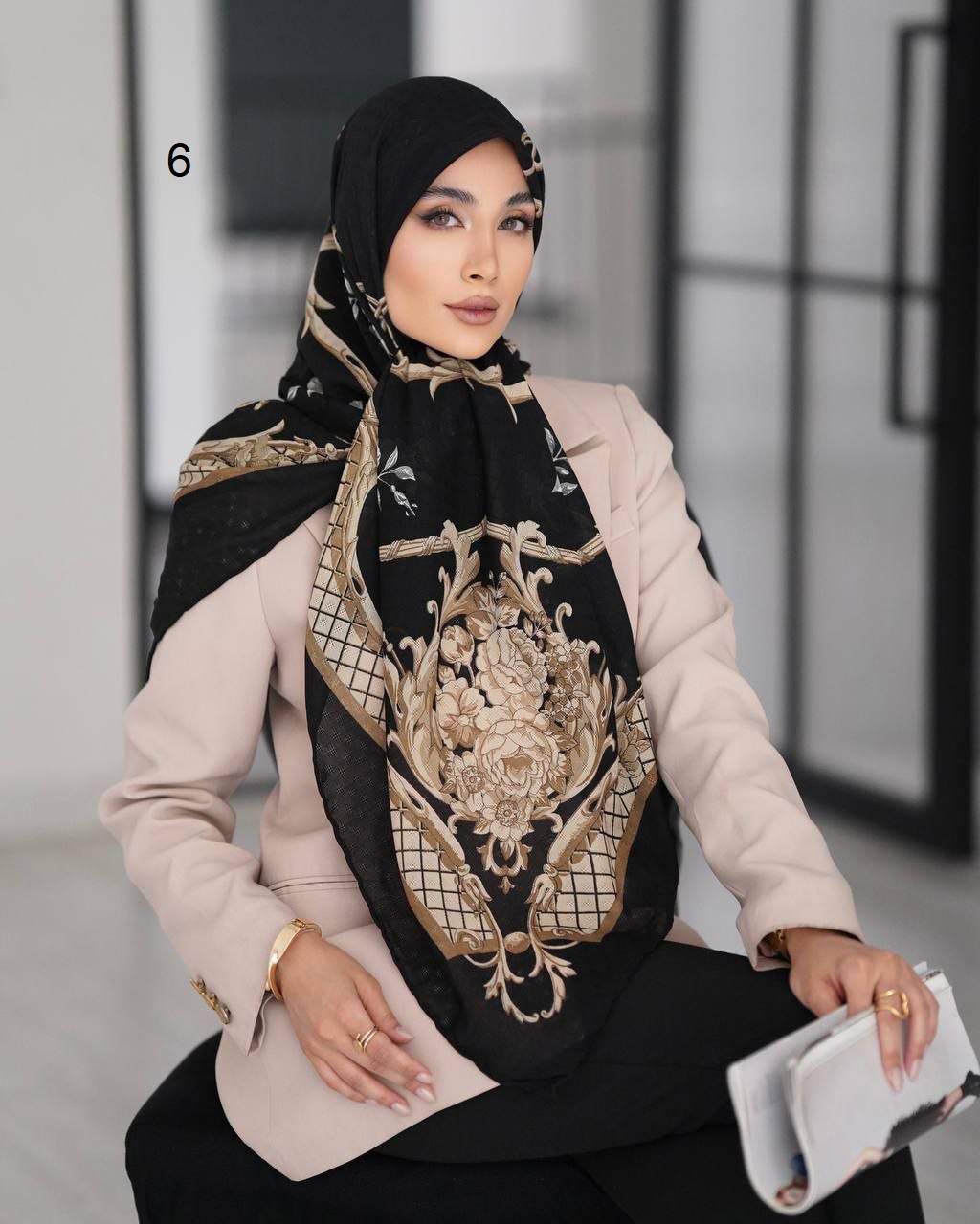 روسری حریر گارزا ژاکارد دست دوز طرح 6