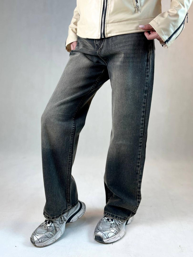 شلوار جین نیم بگ ذغالی