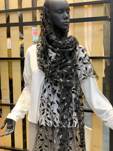 شال توری مخمل برجسته اکلیلی