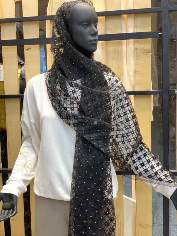 شال توری مخمل برجسته اکلیلی