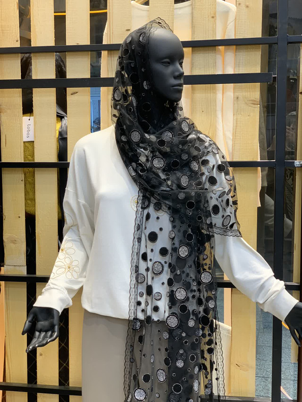 شال توری مخمل برجسته اکلیلی