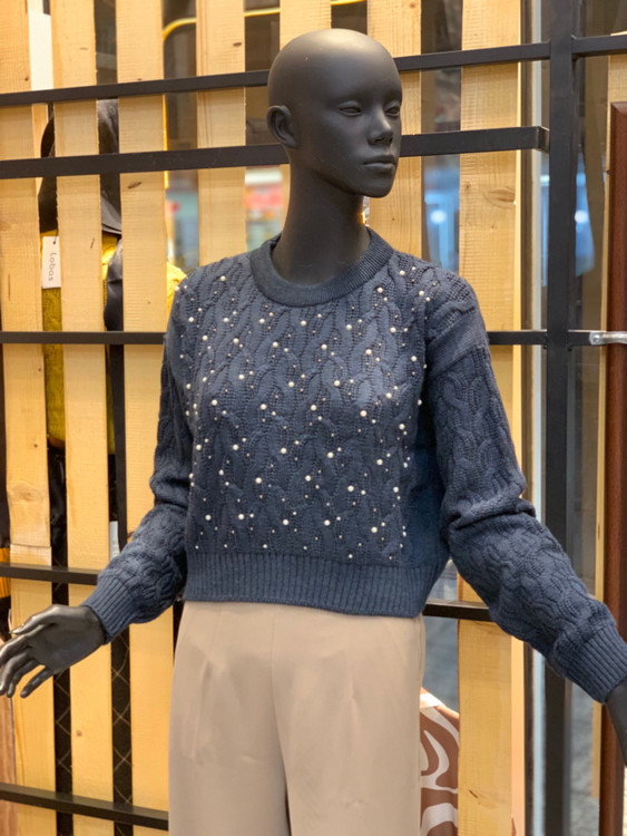 کراپ بافت طرح پیچ مروارید دوزی صادراتی