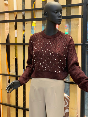 کراپ بافت طرح پیچ مروارید دوزی صادراتی