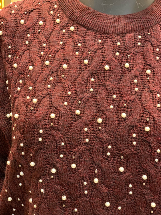 کراپ بافت طرح پیچ مروارید دوزی صادراتی