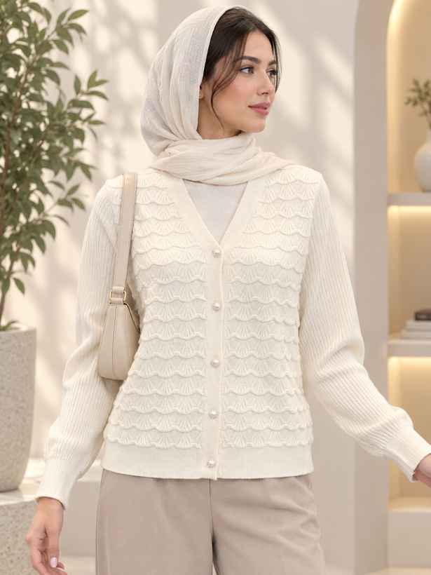 ژاکت گپ بافت جلو دکمه مروارید وارداتی
